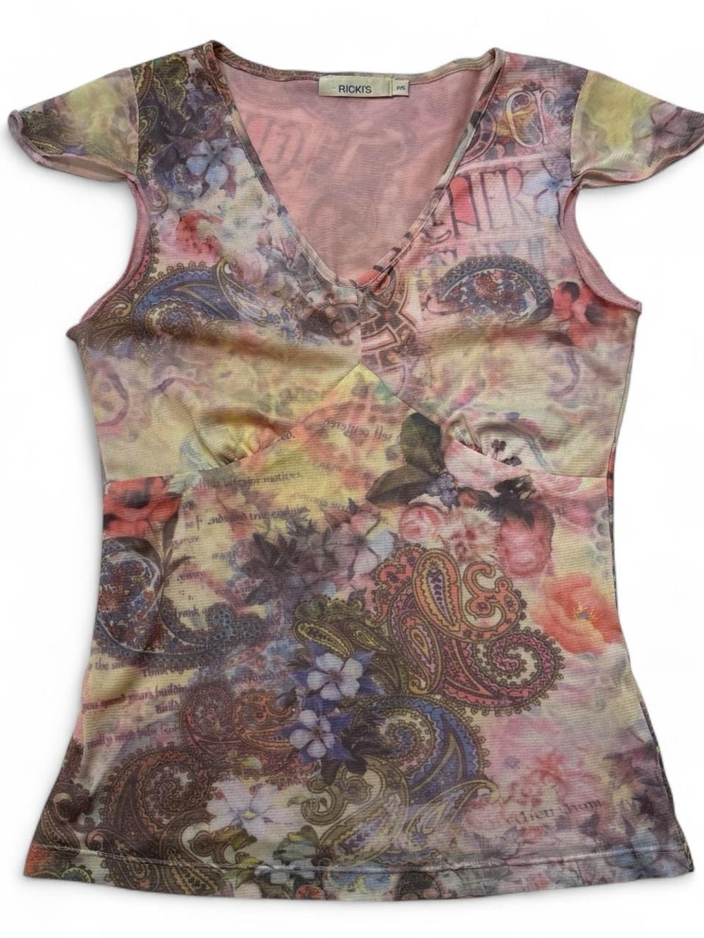 y2k Floral Paisley V-Neck Tee